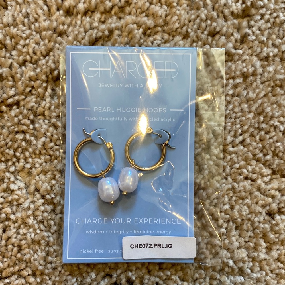 Charged Pearl Huggie Hoop Earrings